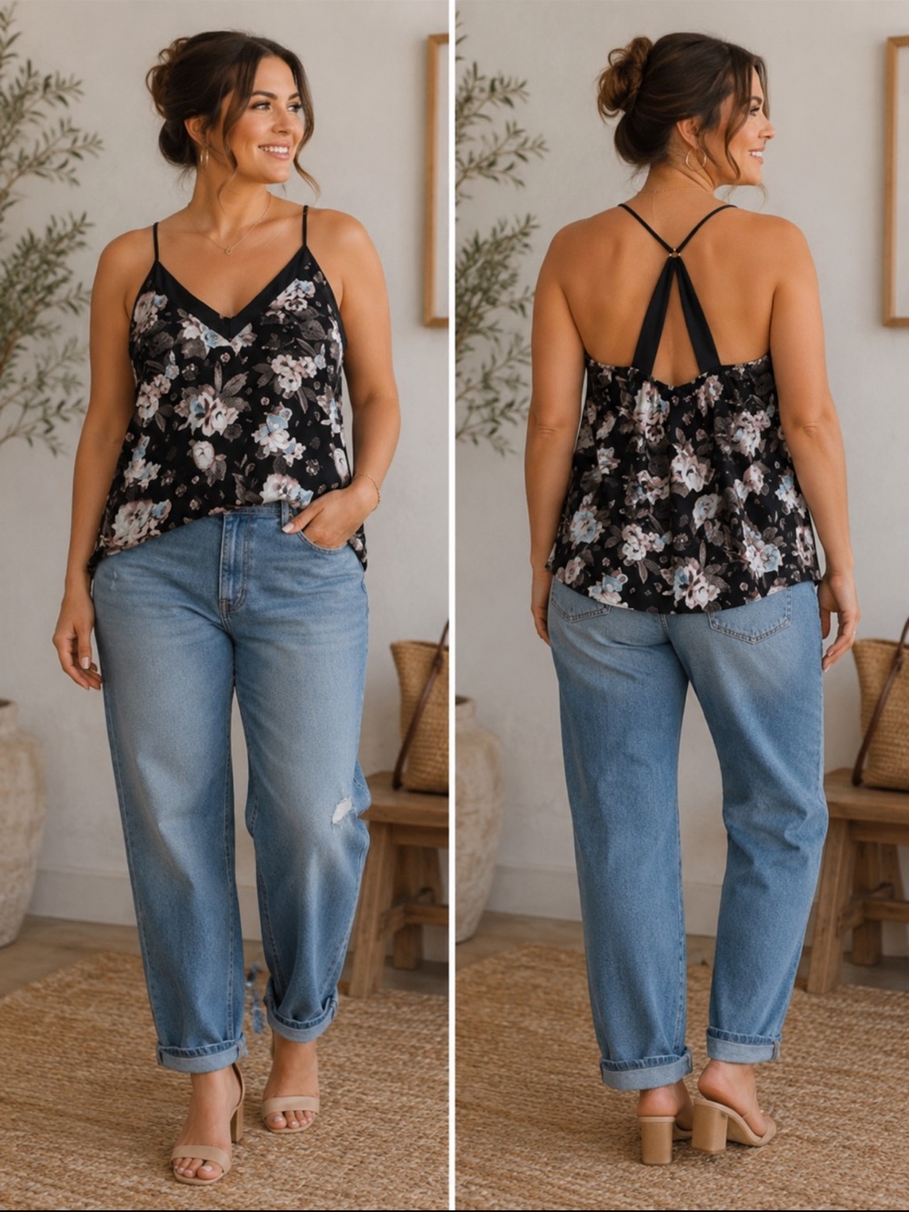 Betsey Johnson floral t-strap tank